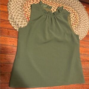J. Crew Forest Green Ruffled Blouse size small sleeveless